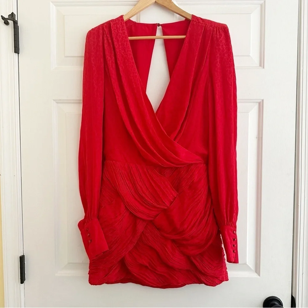 NWT Free People‎ Let's Dance Mini Dress Red Leopard Pleated Print Size 4